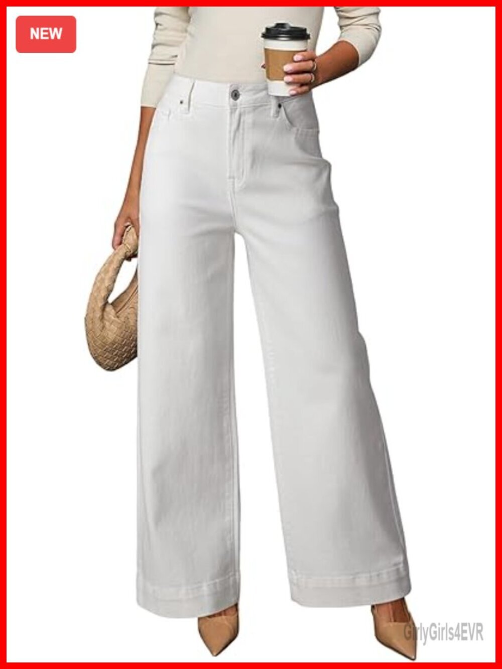 High Waisted Wide Leg Stretch Denim Jeans with Pockets